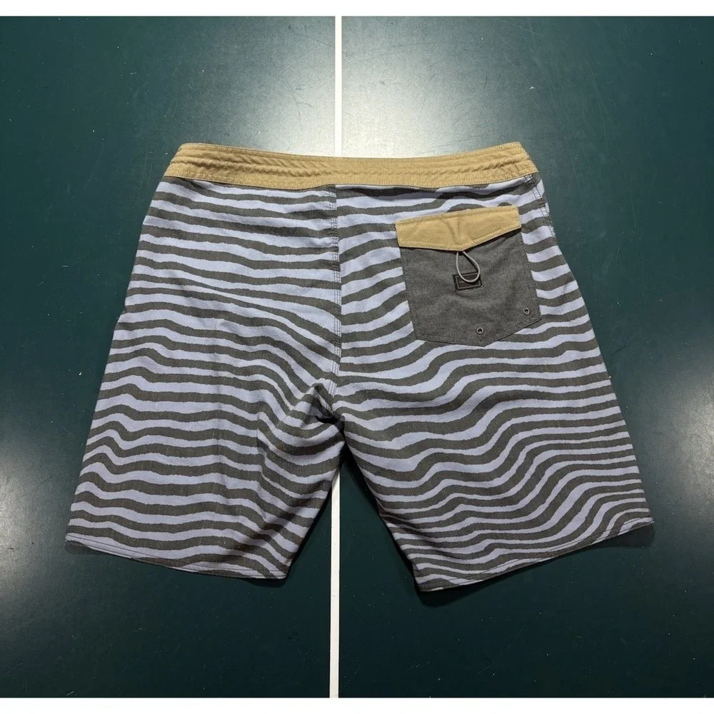 Volcom Stoneys Board Shorts Men's 36 Black Blue Striped Swim Trunks Surf Y2K